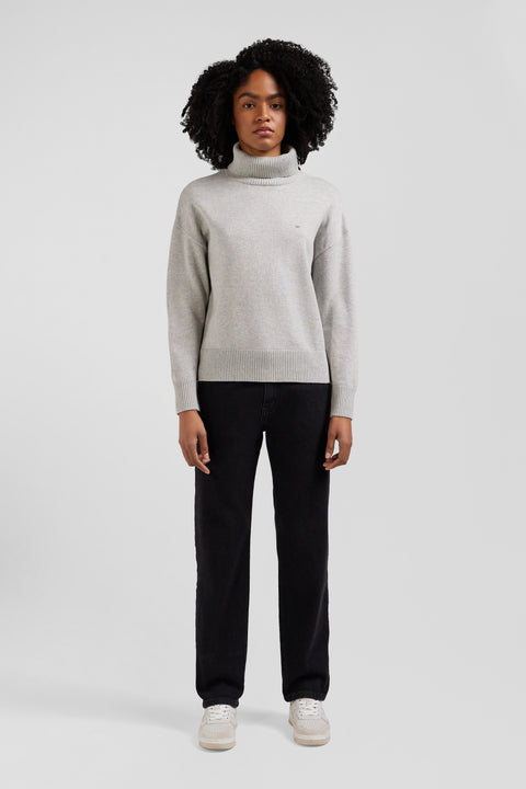 Relaxed light grey wool and cotton turtleneck jumper - Image 1