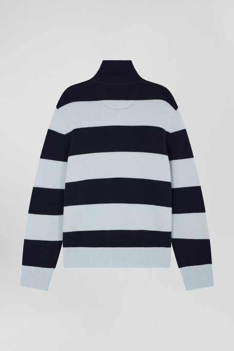 Light blue and navy striped wool and cashmere polo-neck sweater - Image 2