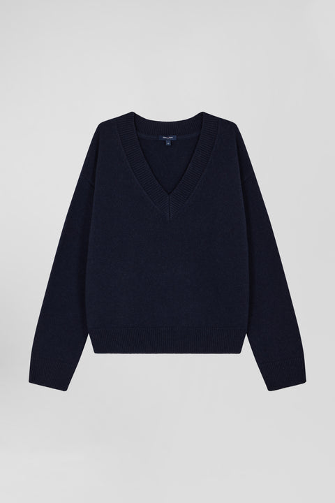 Navy blue wool and cashmere V-neck sweater Relaxed cut - Image 1