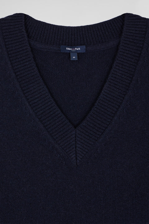 Navy blue wool and cashmere V-neck sweater Relaxed cut - Image 3