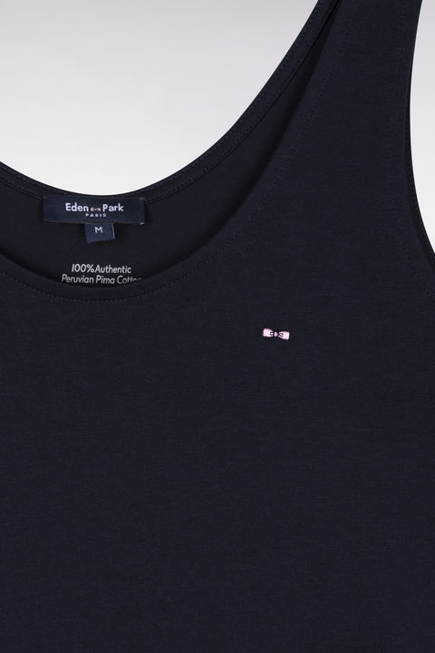 Tank dress in navy Pima cotton, straight cut - Image 2