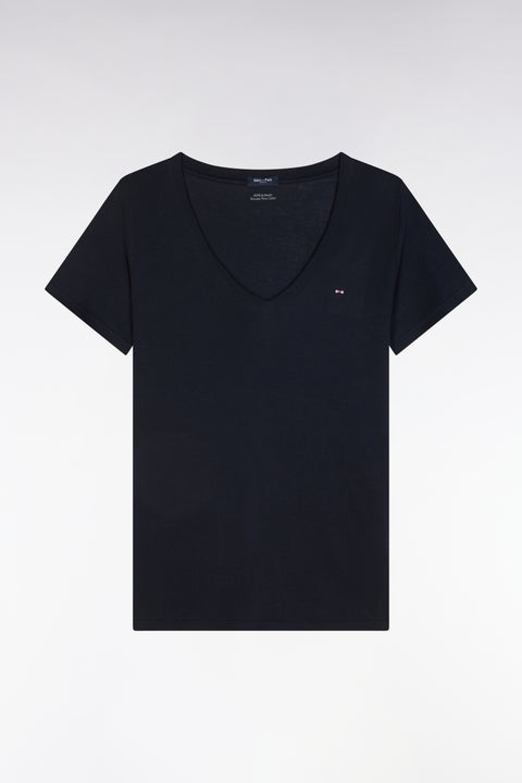 V-neck T-shirt in lightweight navy Pima cotton jersey, straight cut - Image 2