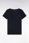 V-neck T-shirt in lightweight navy Pima cotton jersey, straight cut
