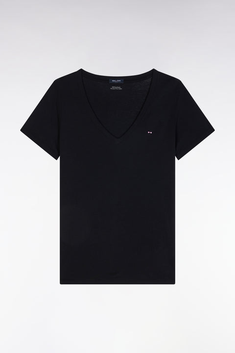 V-neck T-shirt in black lightweight Pima cotton jersey, straight cut - Image 2