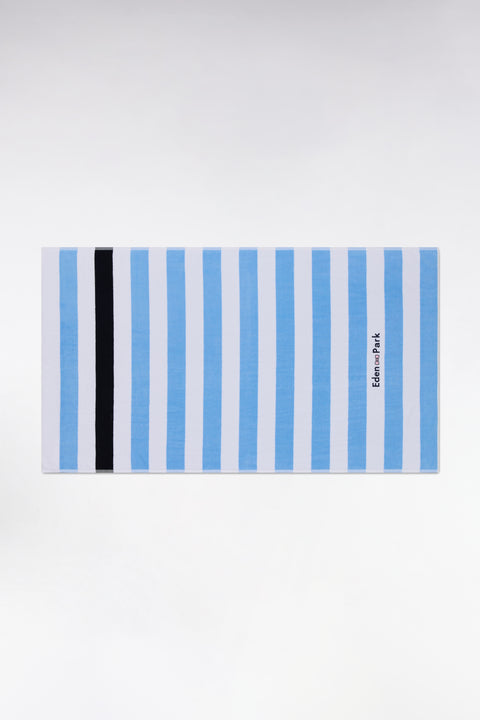 Striped beach towel in sky blue terry cotton - Image 1