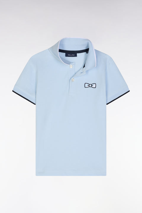 Straight-fit short-sleeved polo shirt in sky blue cotton - Image 1