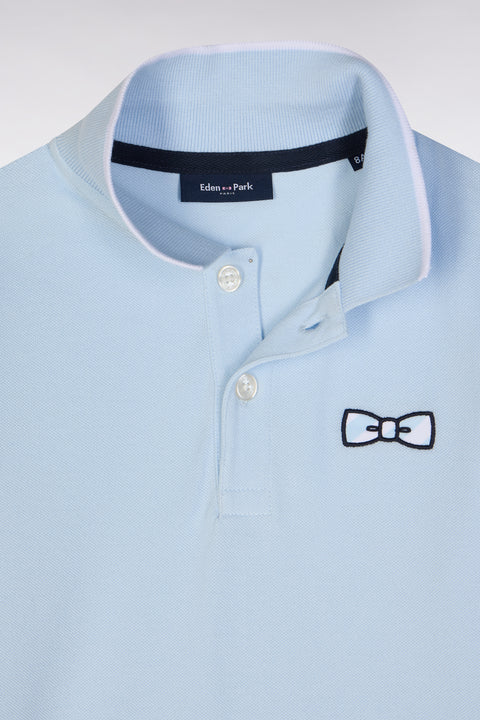Straight-fit short-sleeved polo shirt in sky blue cotton - Image 2