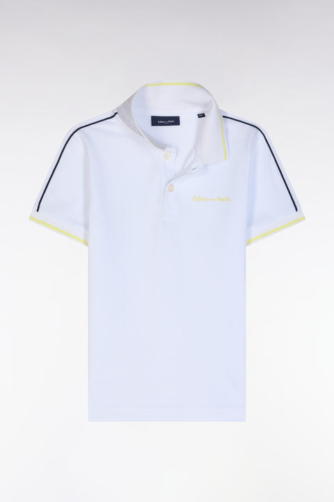 Straight-fit short-sleeved polo shirt in white cotton with yellow logo - Image 1