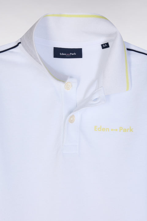 Straight-fit short-sleeved polo shirt in white cotton with yellow logo - Image 2