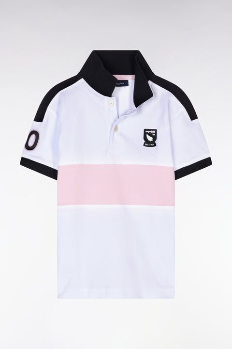 Straight-fit New Zealand polo shirt in white and pink cotton piqué - Image 1