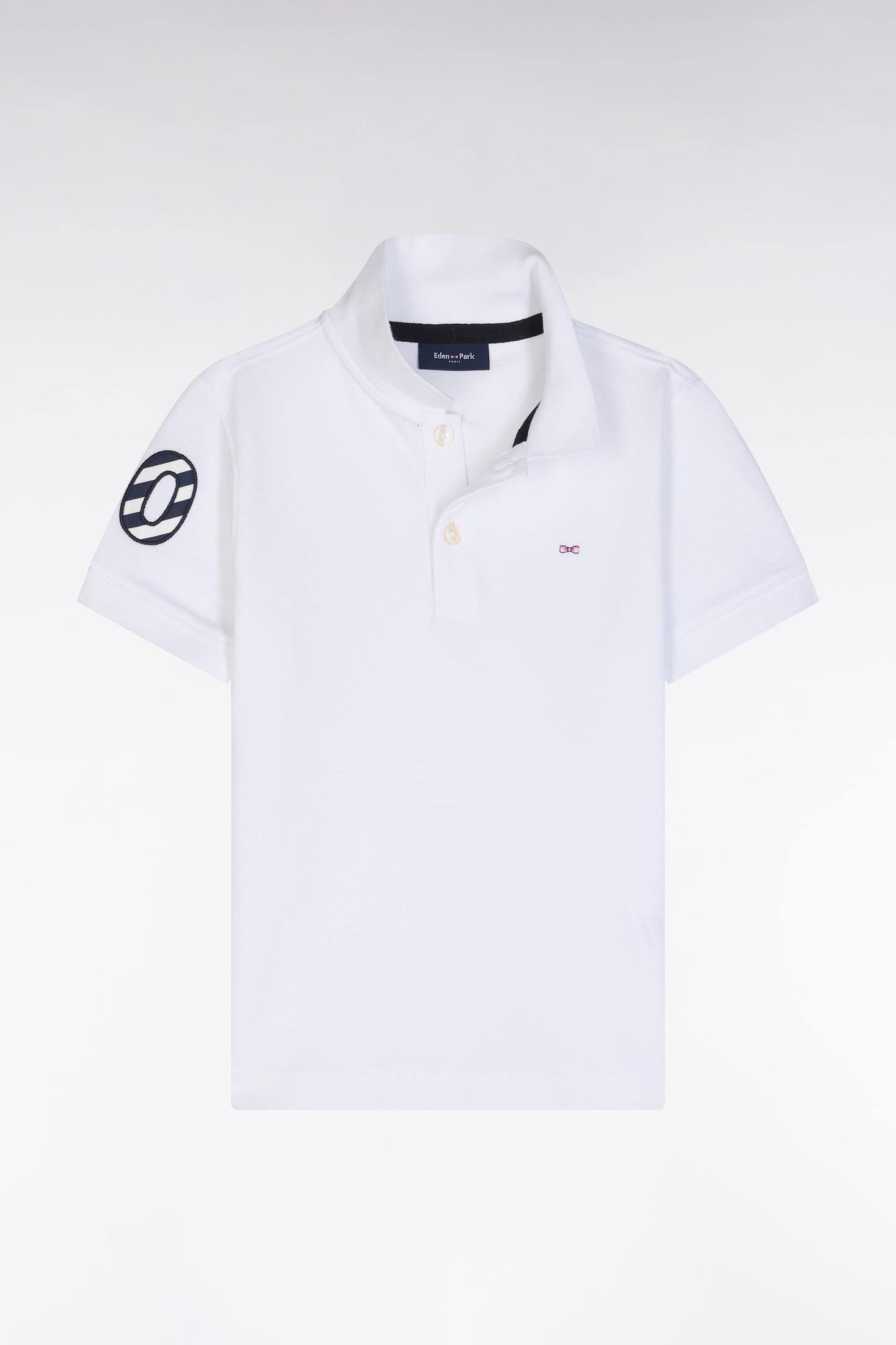 Straight-fit short-sleeved polo shirt in white cotton piqué with number 10 embroidery