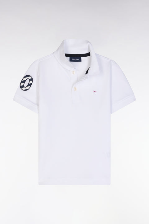 Straight-fit short-sleeved polo shirt in white cotton piqué with number 10 embroidery - Image 1