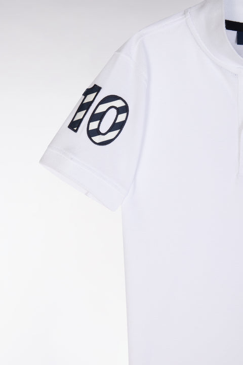 Straight-fit short-sleeved polo shirt in white cotton piqué with number 10 embroidery - Image 2