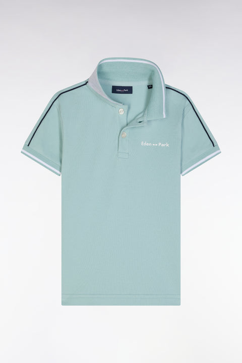 Straight-fit short-sleeved polo shirt in sea green cotton with white logo - Image 1