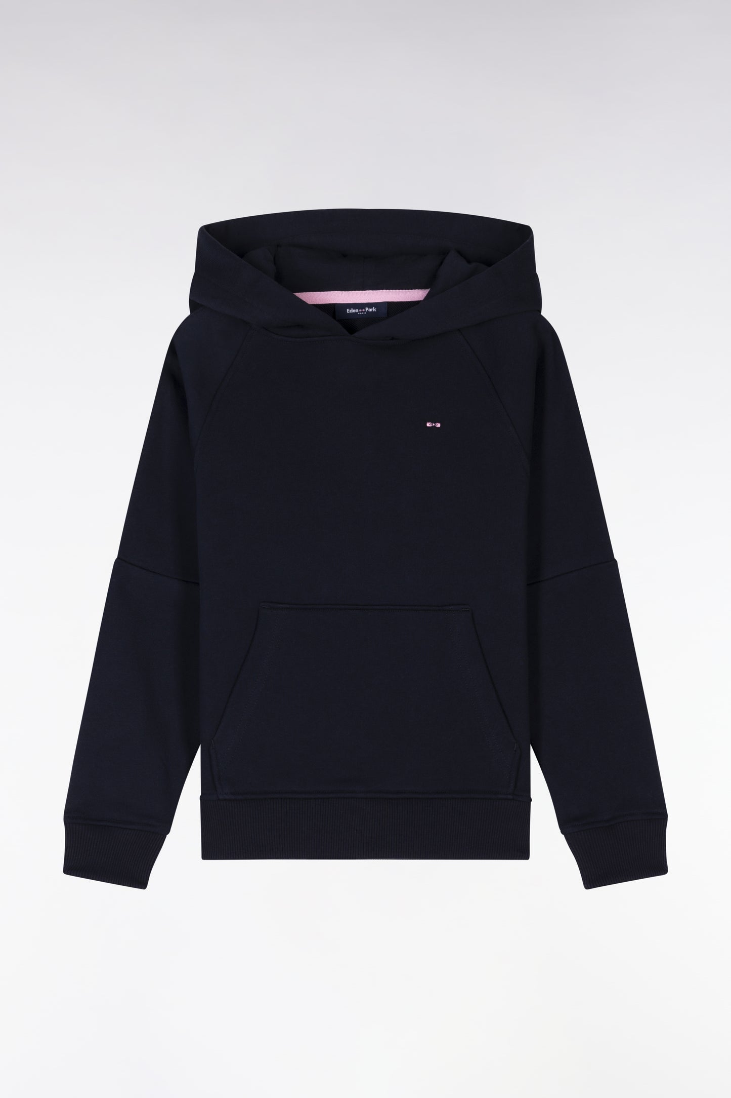 Straight-fit navy cotton fleece hoodie