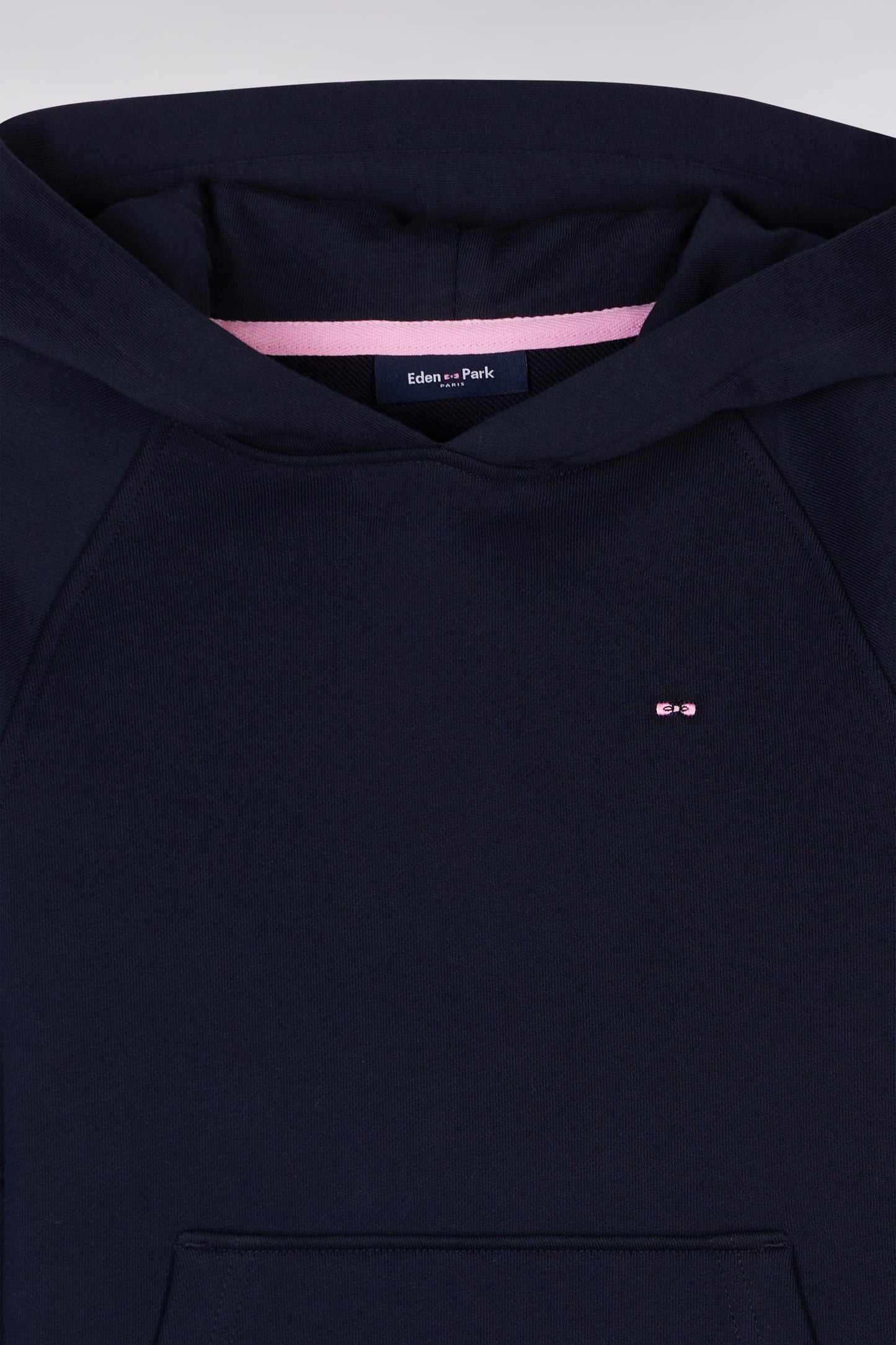 Straight-fit navy cotton fleece hoodie