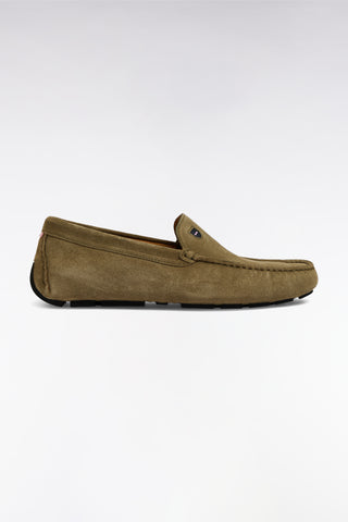 Khaki suede leather loafers
