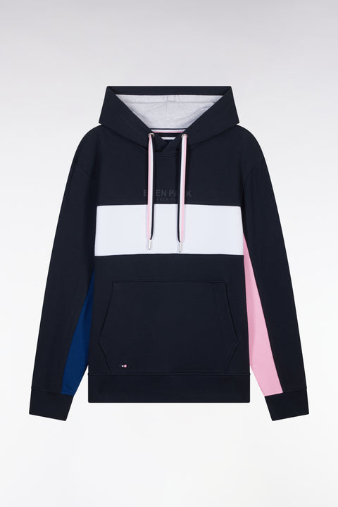 Relaxed-fit navy cotton fleece colorblock hoodie - Image 1
