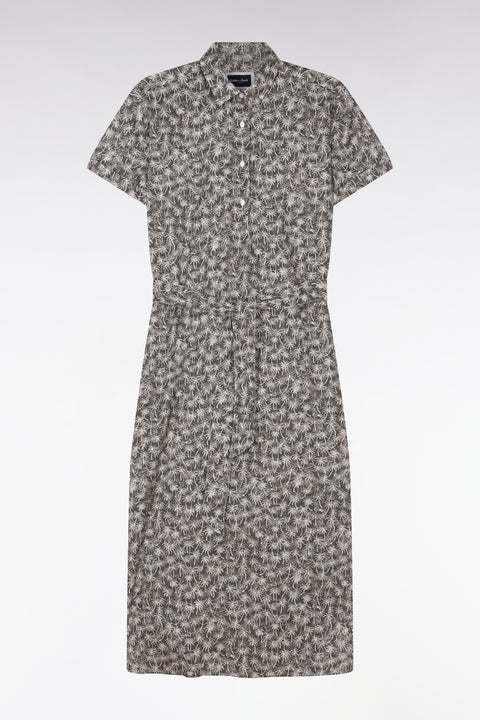 Short-sleeved dress in khaki cotton with palm tree print and relaxed fit - Image 2