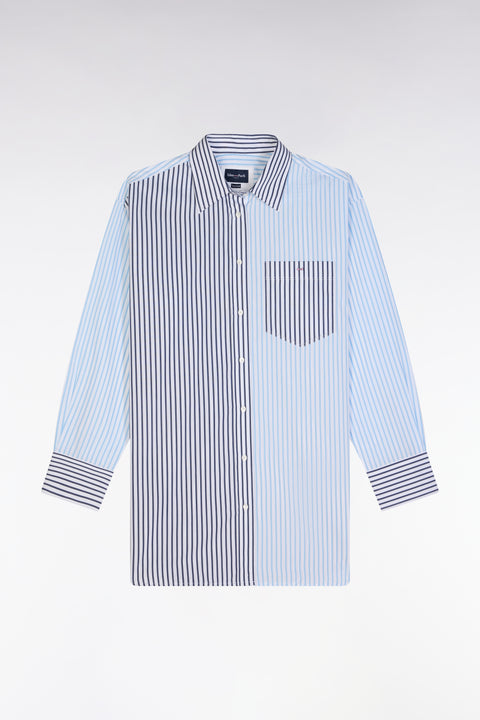 Oversized blue cotton stripe patchwork shirt - Image 2