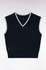 Relaxed-fit navy blue cable cotton sleeveless jumper