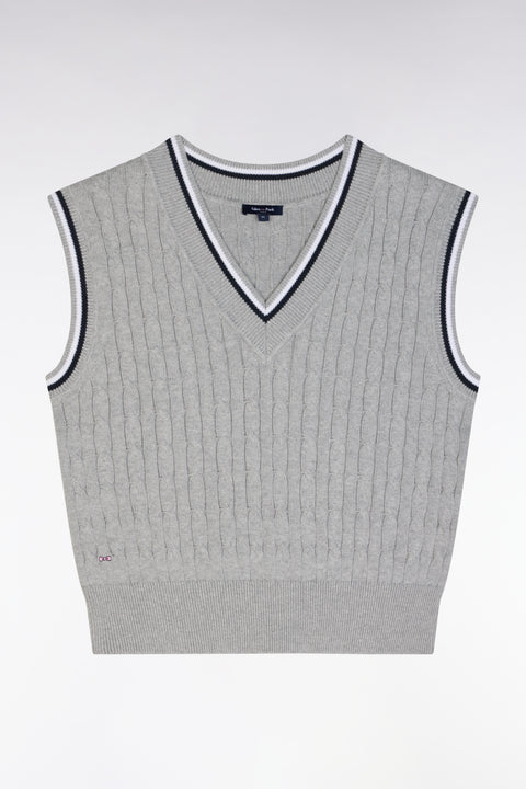 Relaxed-fit black cable cotton sleeveless jumper - Image 2