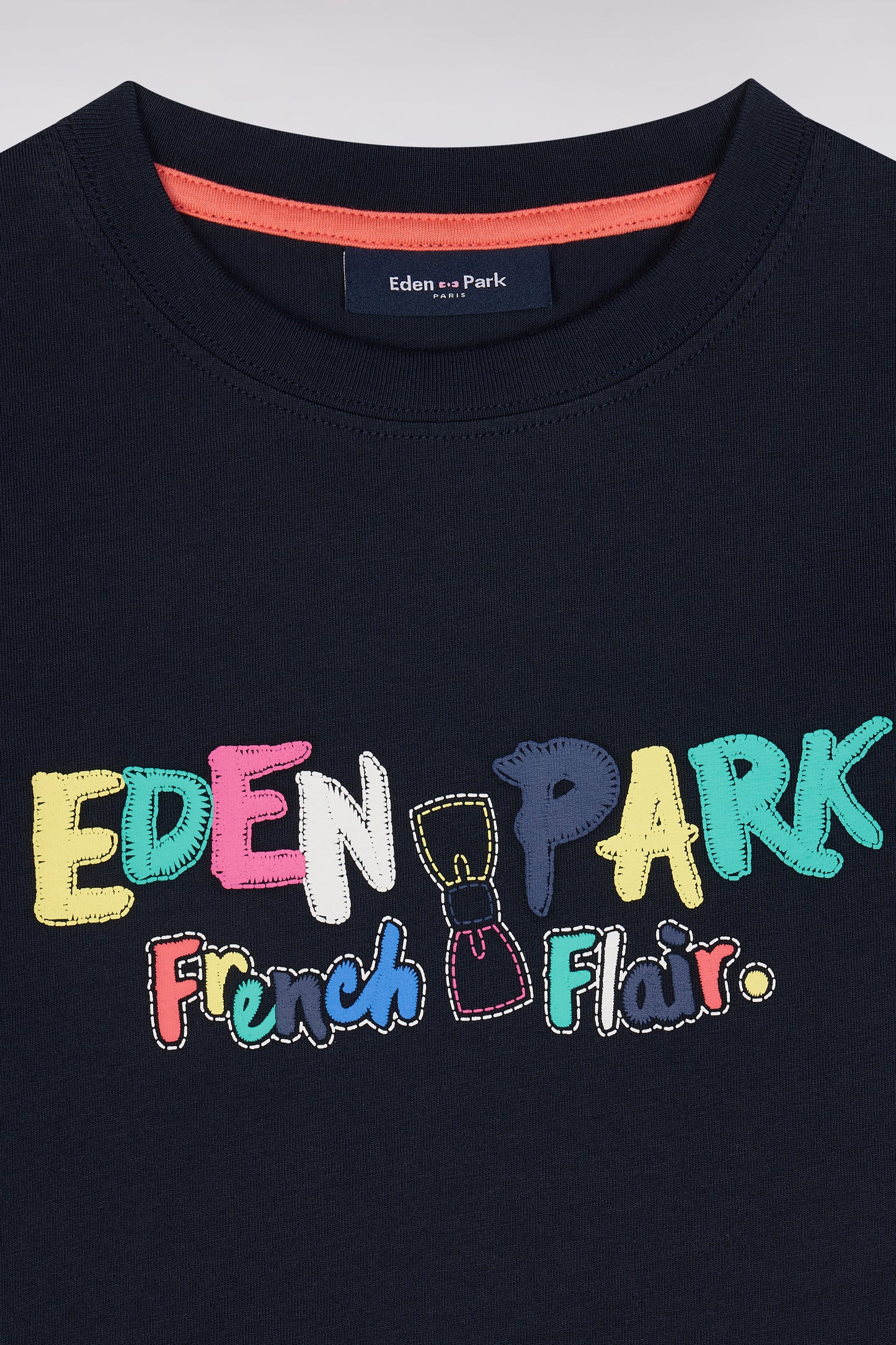 Straight-fit multicolor screen printed navy cotton t-shirt