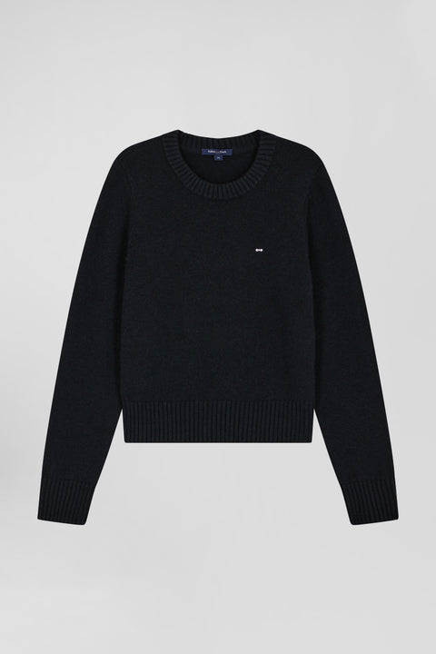 Black wool and cashmere round-neck sweater, regular fit - Image 1