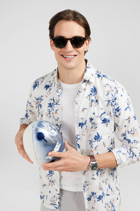 White cotton shirt with flower print - Image 3