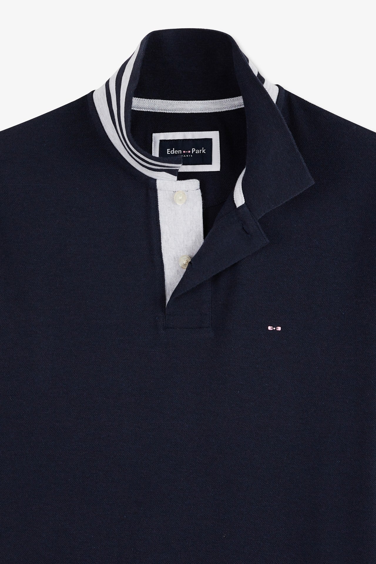 Navy blue short-sleeved polo shirt