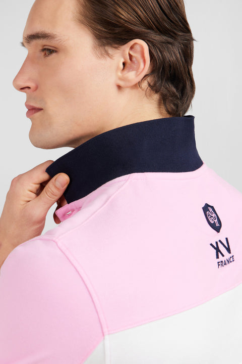 Pink colour-block polo shirt in cotton pique with XV de France embroidery - Image 3