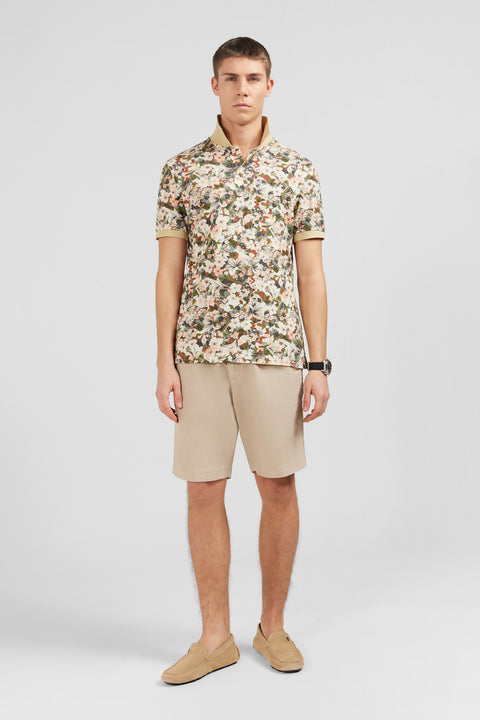 White short-sleeved polo shirt with floral print - Image 1