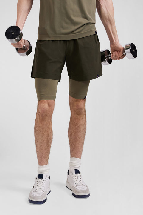 Khaki green stretch sports cycling shorts - Image 1