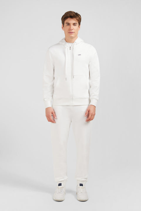 White fleece zipped hoodie with bow tie embroidery - Image 1
