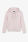 Pink fleece zipped hoodie with bow tie embroidery
