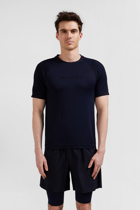 Navy blue short-sleeved sports T-shirt with striped details - Image 2