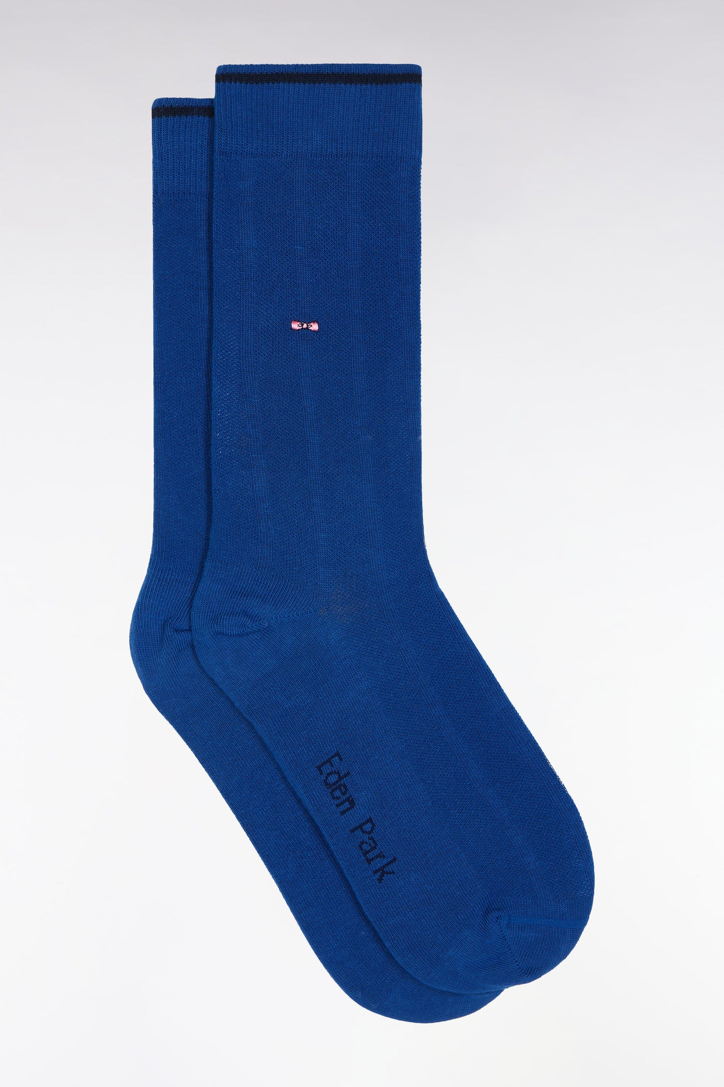Stretch cotton blend socks with blue vertical stripes