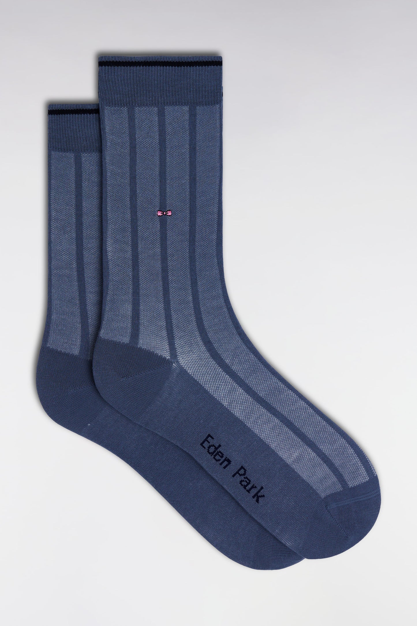 Stretch cotton blend socks with grey vertical stripes