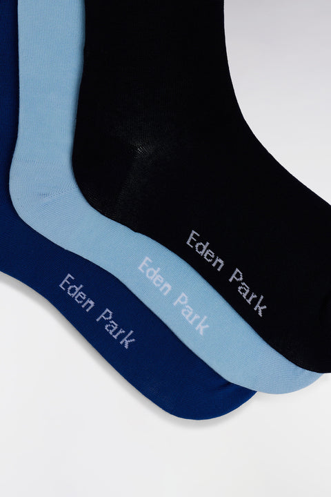 Pack of 3 pairs of blue stretch cotton blend socks - Image 2