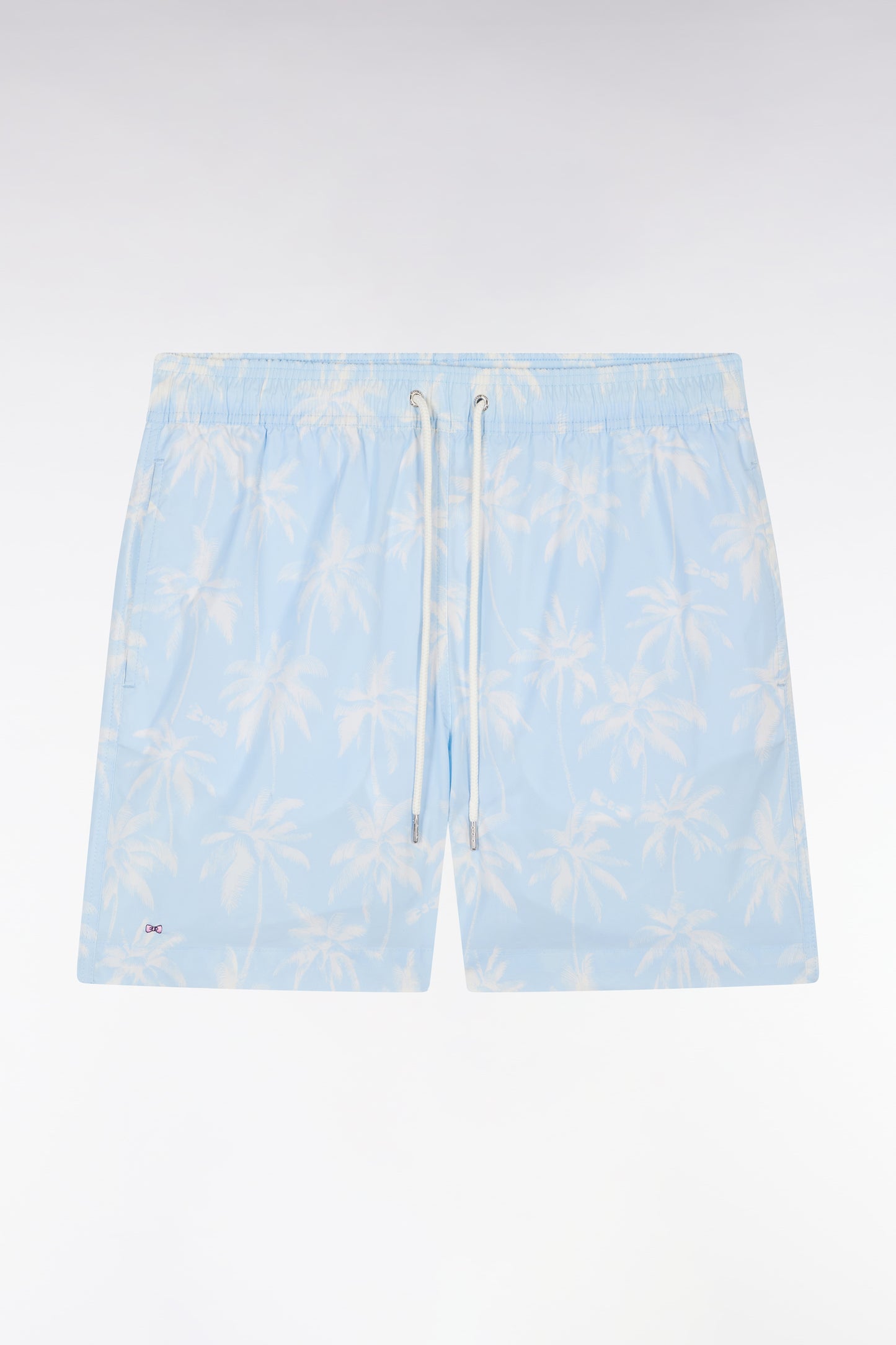 Sky blue swimsuit with palm tree print