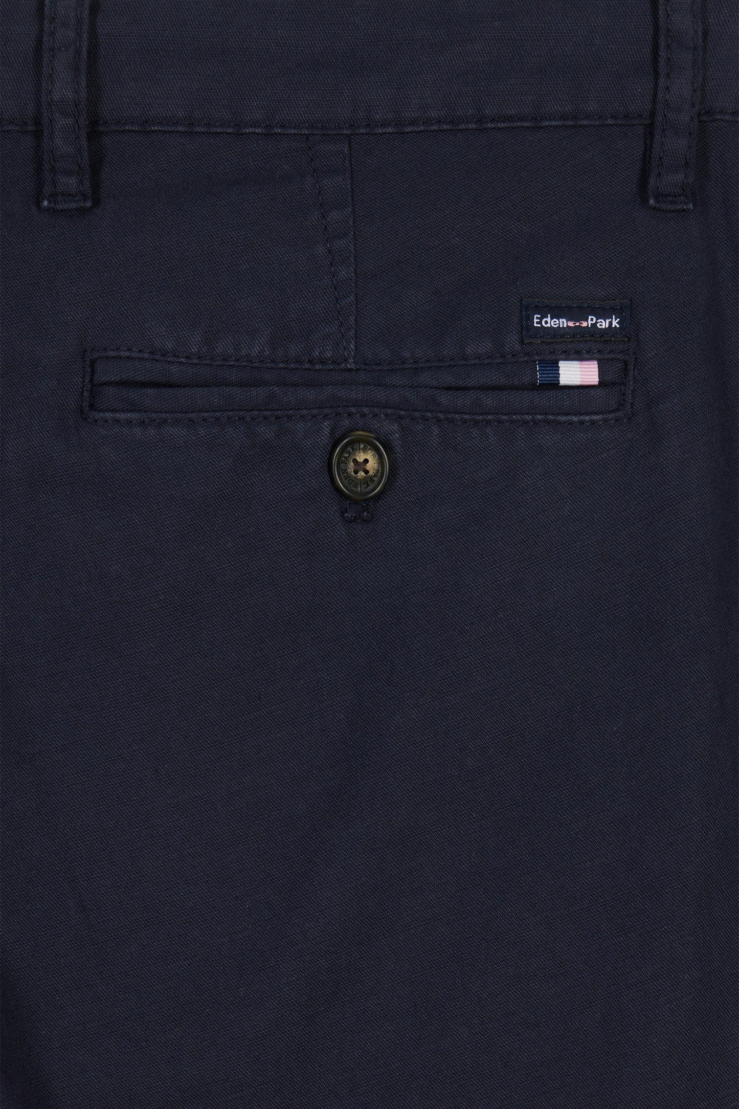 Straight-cut navy stretch cotton and linen pleat-free chinos