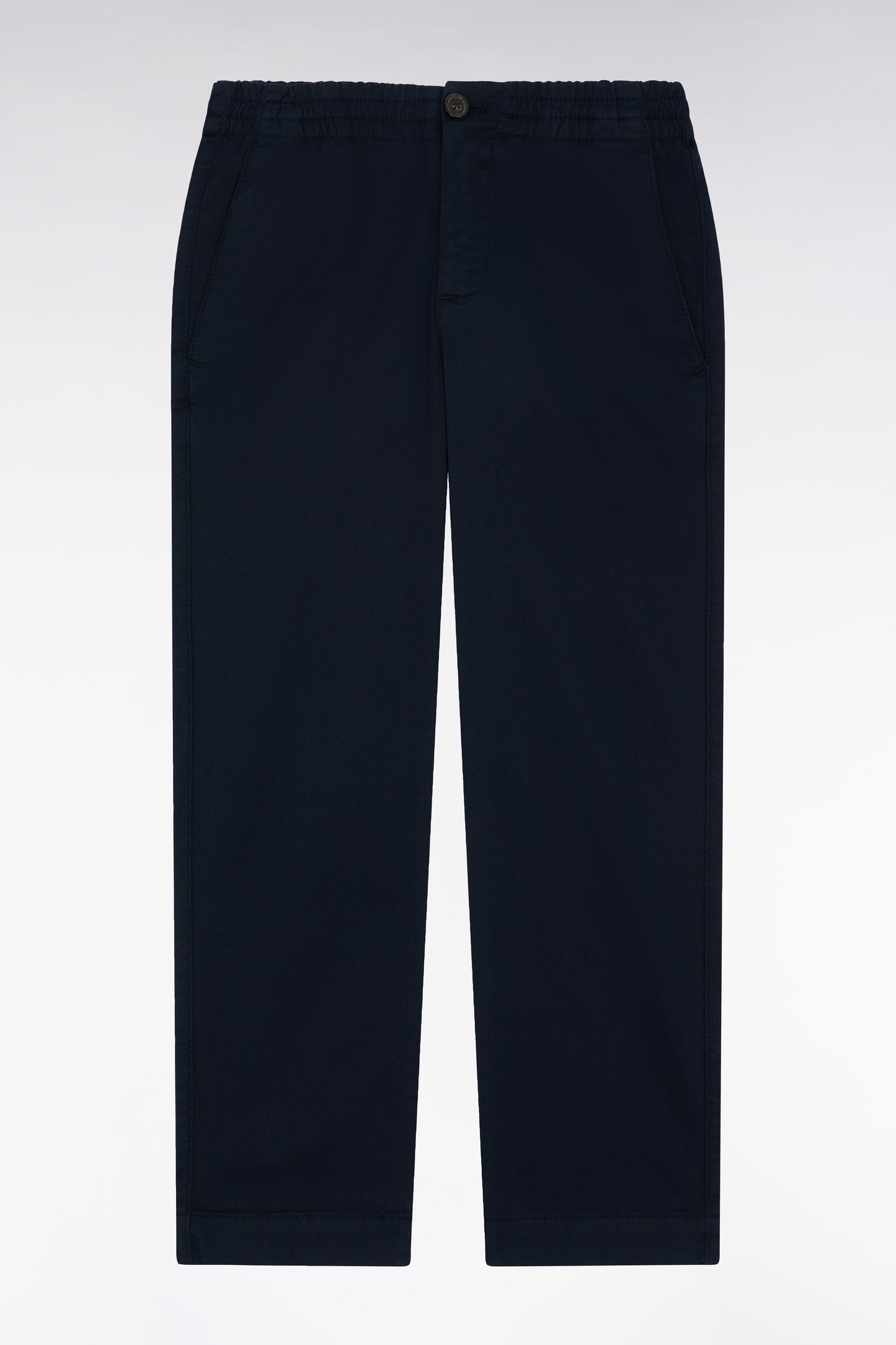 Straight-cut navy stretch cotton pleat-free chinos