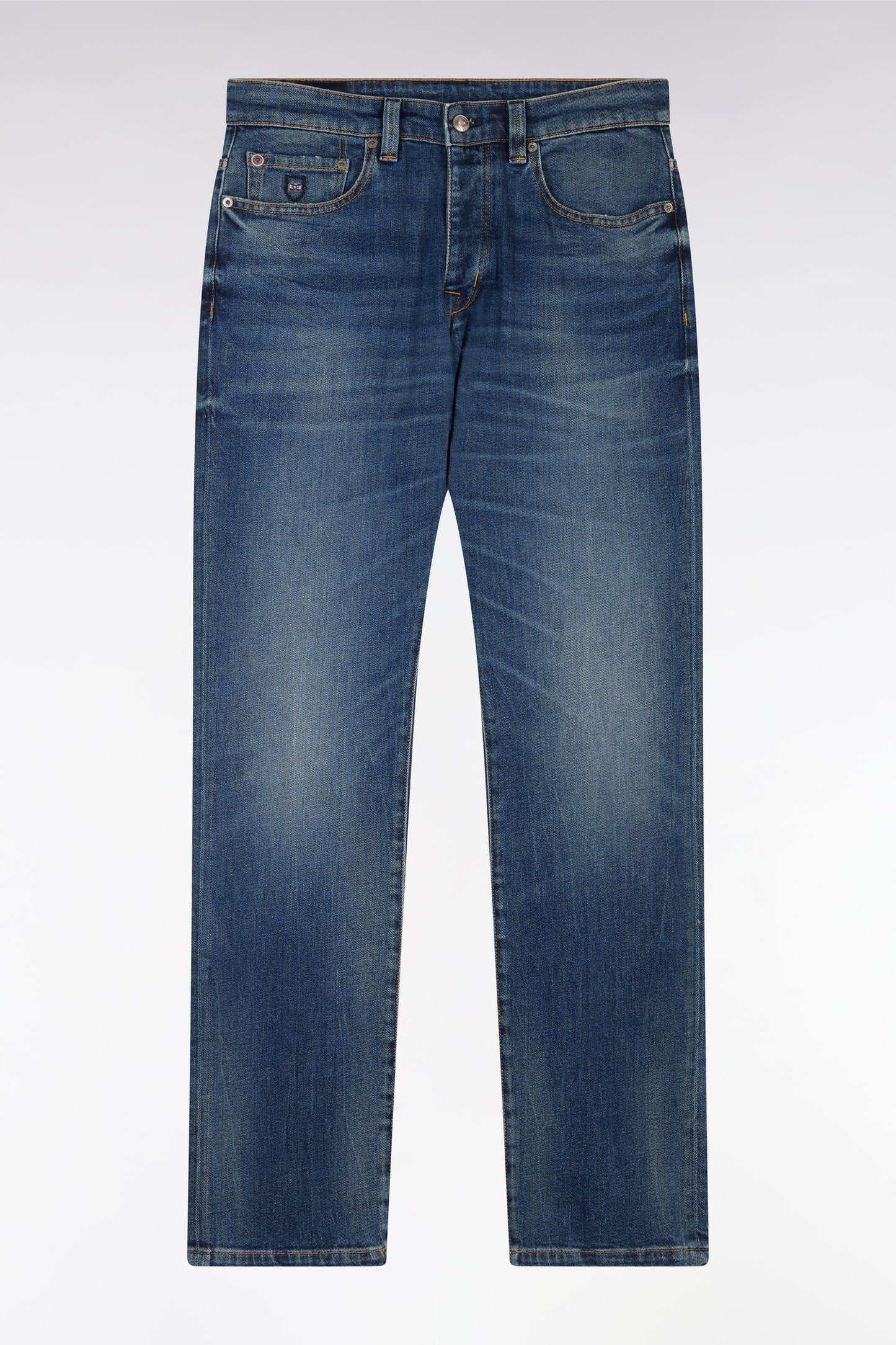 Straight-fit raw wash stretch denim 5-pocket jeans