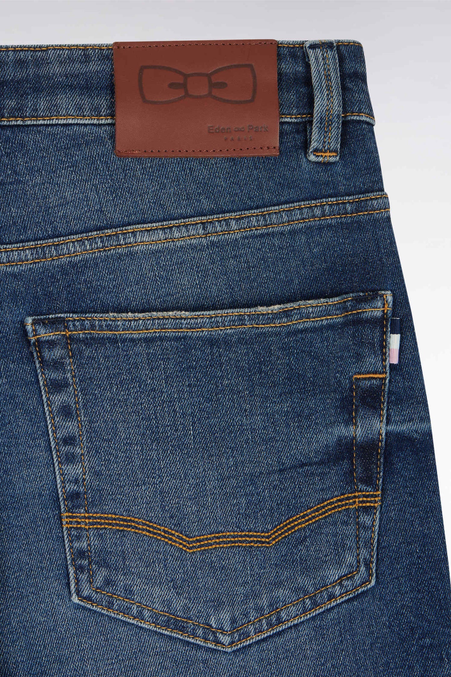 Straight-fit raw wash stretch denim 5-pocket jeans