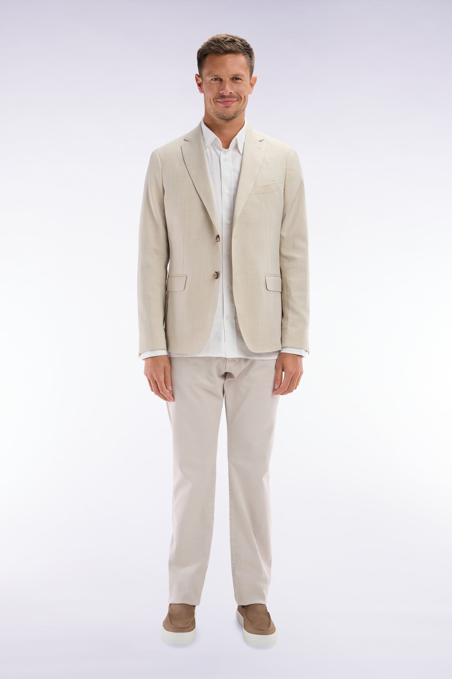 Straight-cut beige stretch denim 5-pocket jeans