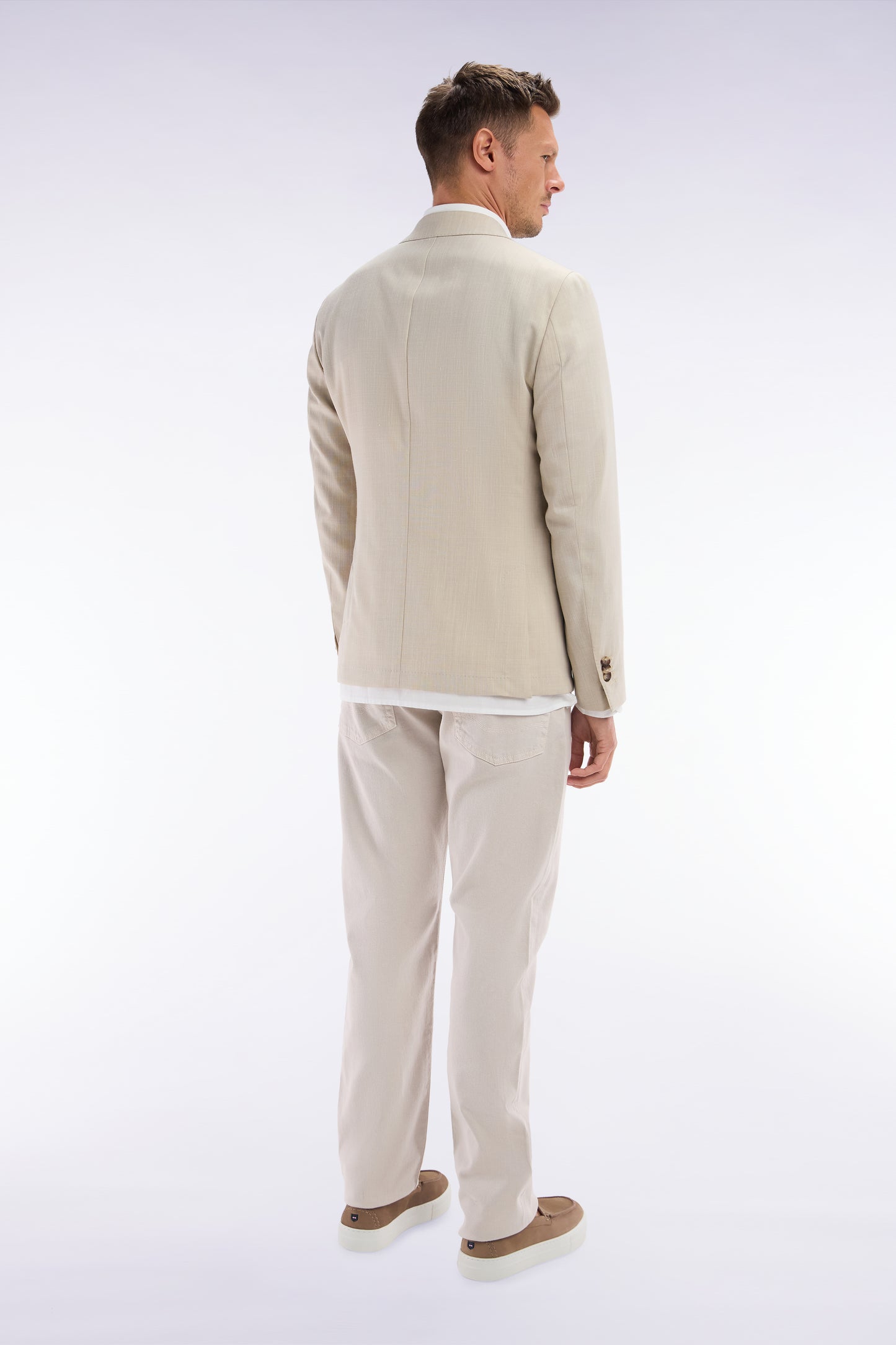 Straight-cut beige stretch denim 5-pocket jeans