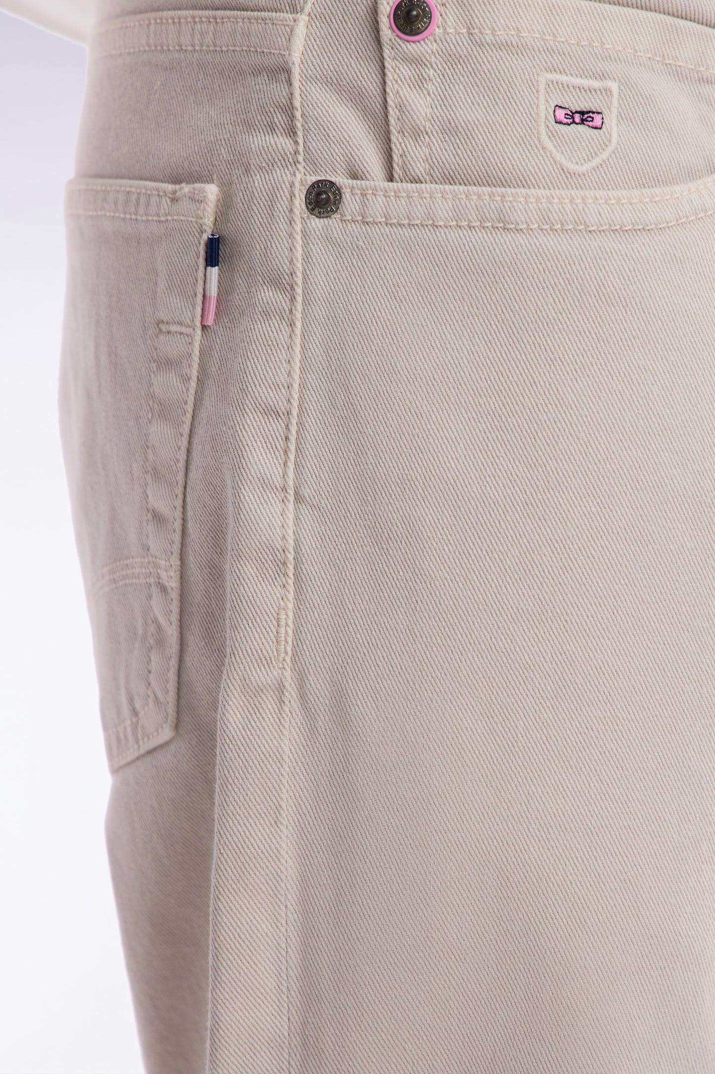 Straight-cut beige stretch denim 5-pocket jeans
