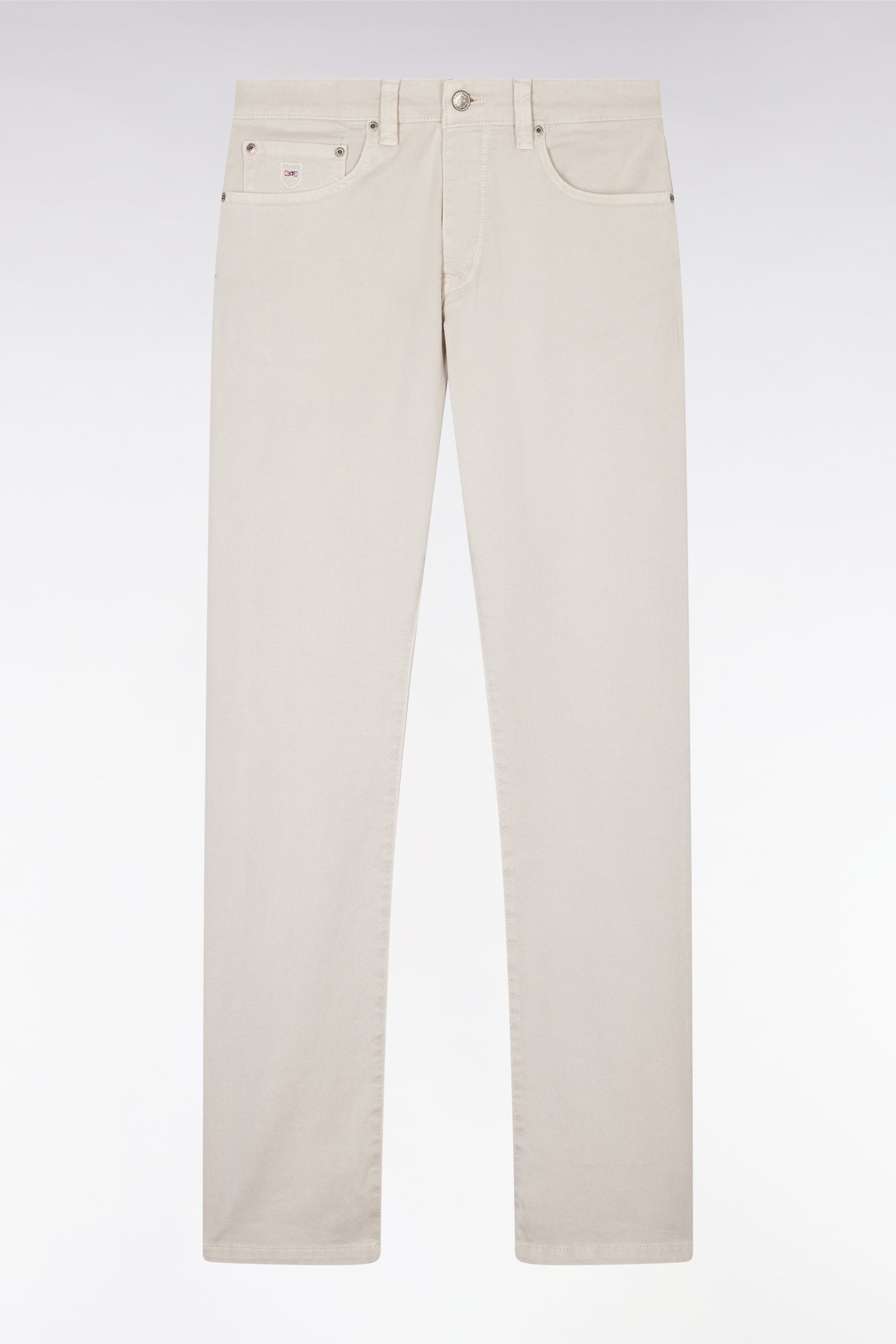 Straight-cut beige stretch denim 5-pocket jeans