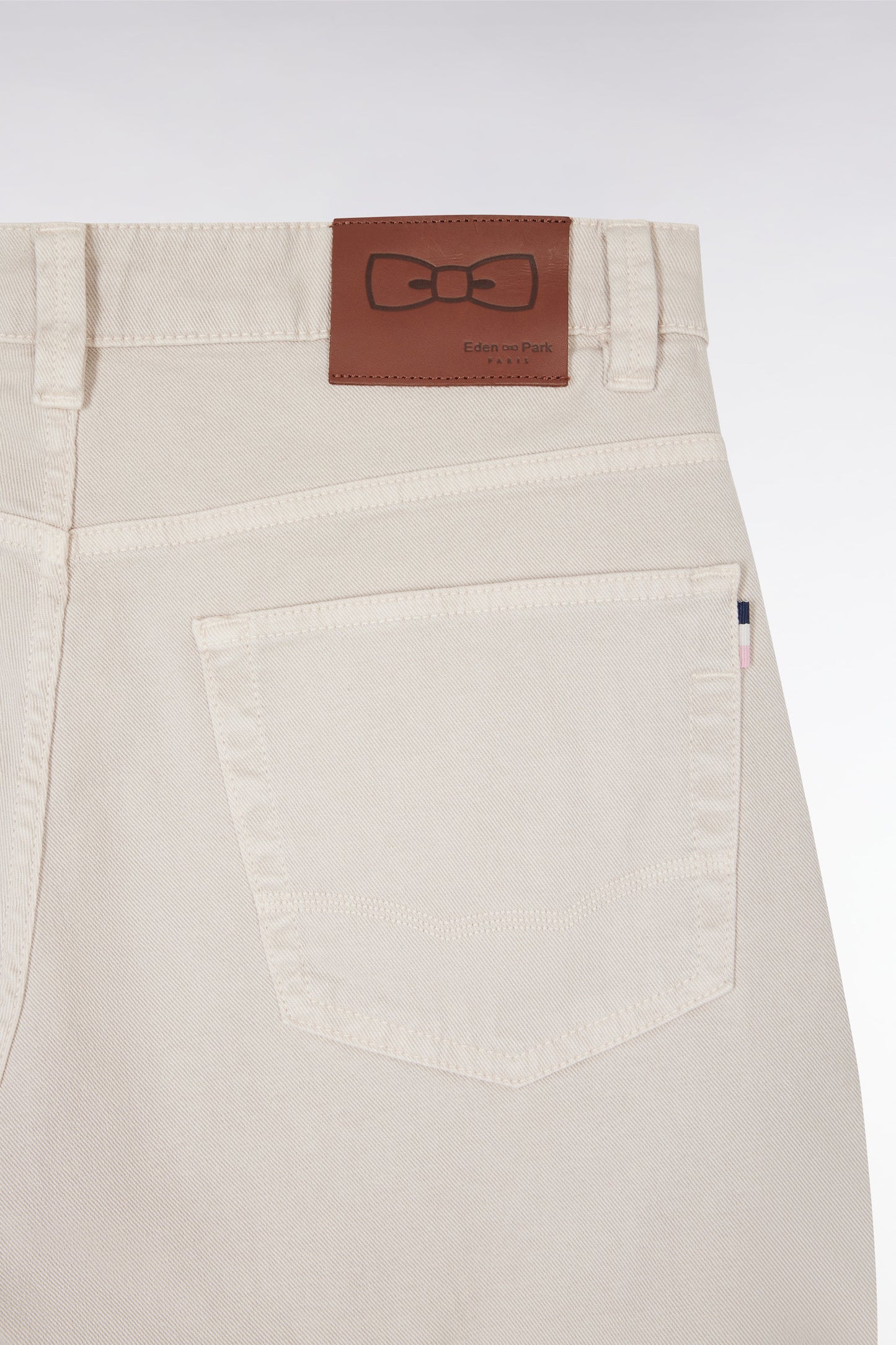 Straight-cut beige stretch denim 5-pocket jeans