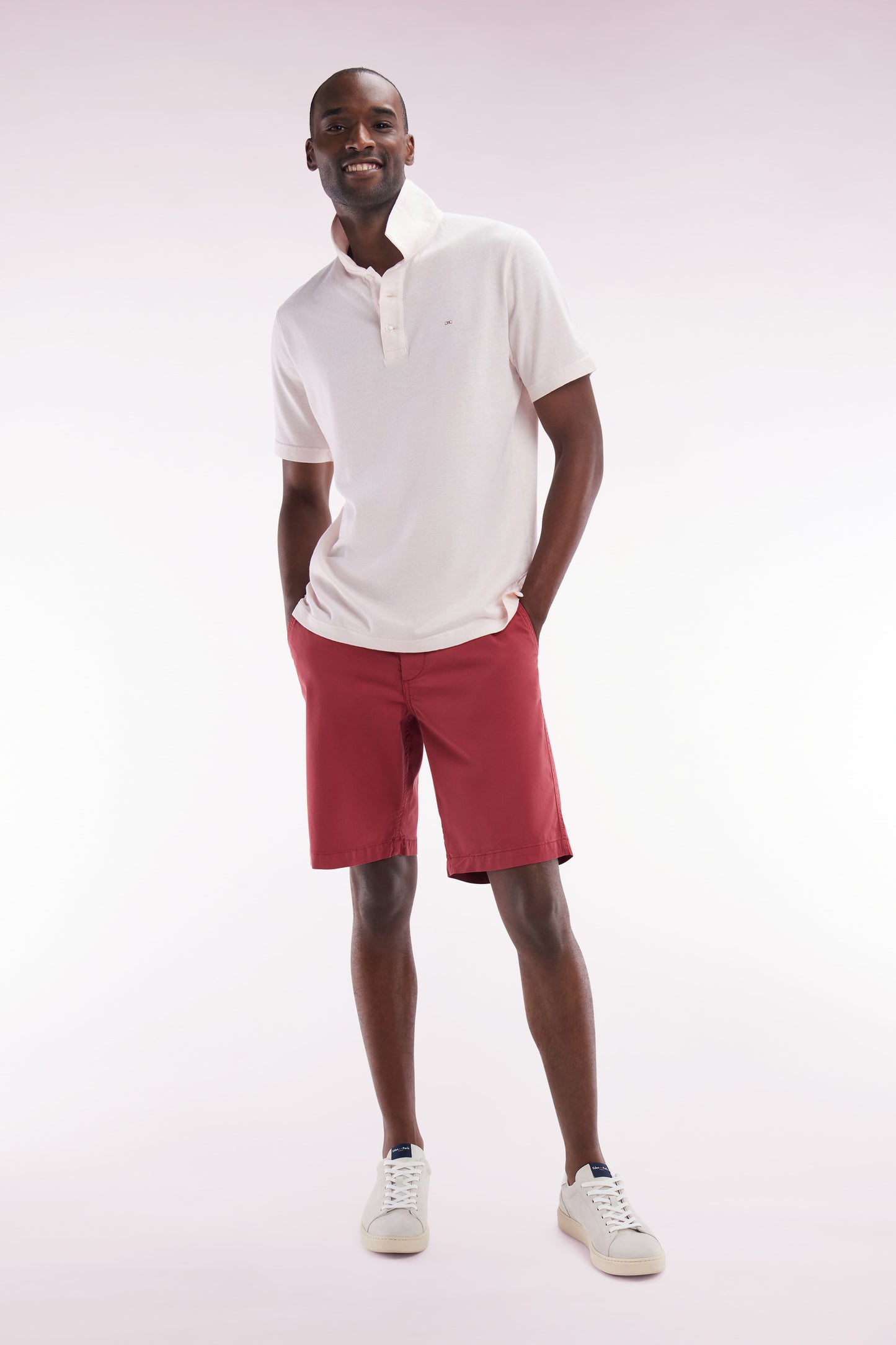 Red straight-cut stretch cotton chino Bermuda shorts
